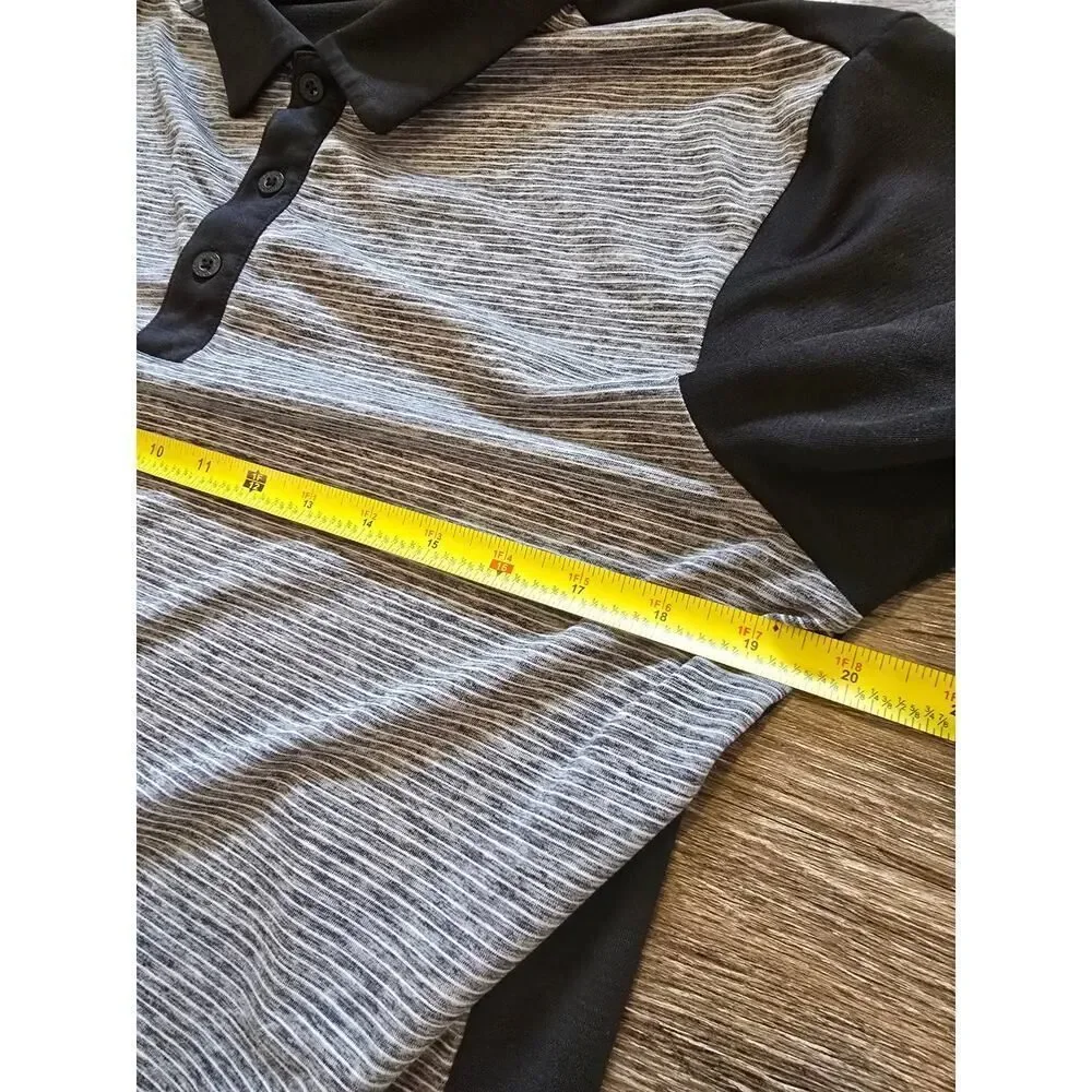 Adidas Golf Polo Shirt Mens Small Black Gray Striped Performance Comfort Casual